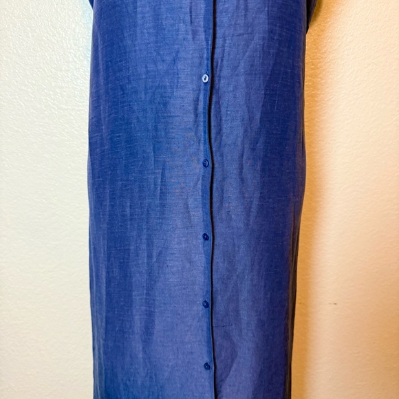 Eileen Fisher Button Up Shirt Dress Sleeveless Linen Blend Blue Size Large - Picture 3 of 14